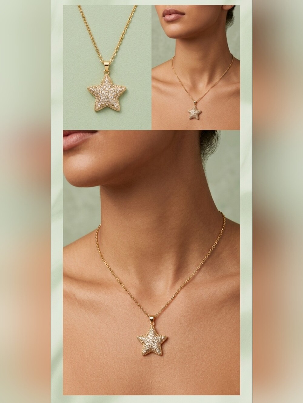 Gold Tone Puffy Star necklace